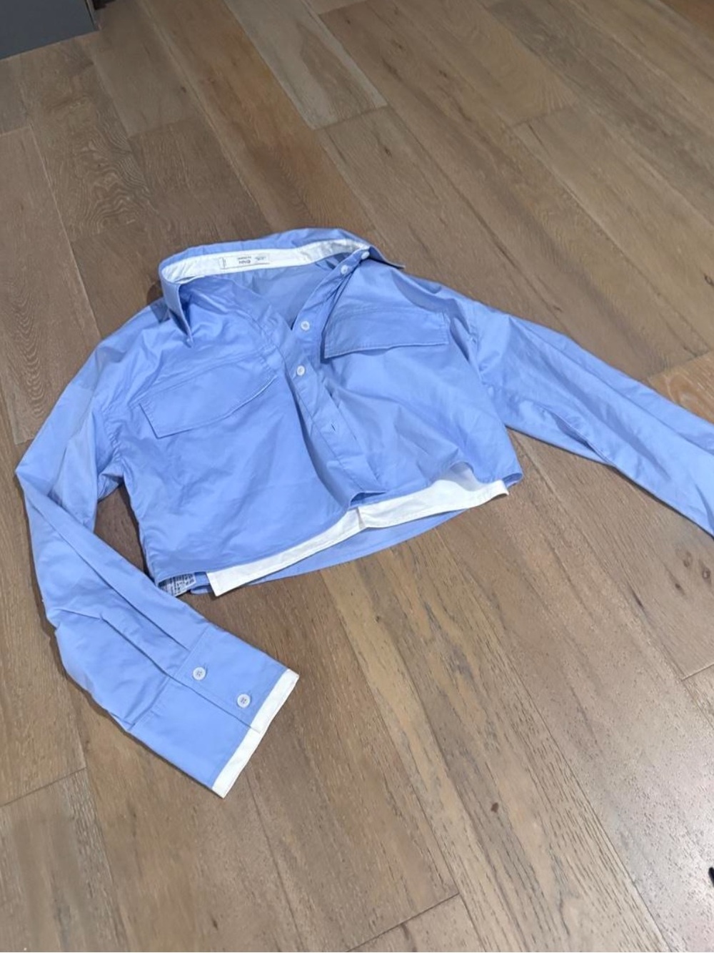 Mango blue and white button up blouse